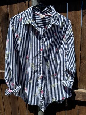 Como Vintage Navy & White Striped Floral Shirt